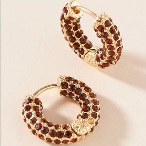 Anthropologie Rhinestone Huggie Hoop Earrings